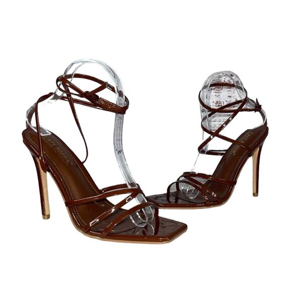 NWOB Cape Robbin Minnie Square Toe Strappy Stiletto Chocolate Brown High Heels 8 - Picture 4 of 9